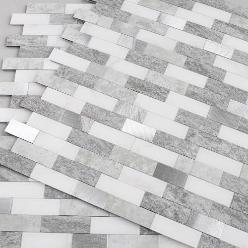 VAOVI Selbstklebende Fliesen Küche 3d,U-bahn Mosaikfliesen Selbstklebend Wandfliesen Aufkleber Steinoptik Bad Hitzebeständig(Grau,10 Stücke)