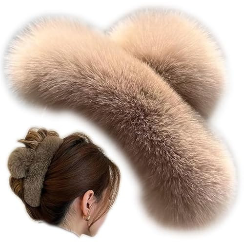 Pince à cheveux en fausse fourrure pour femme, grandes pinces à cheveux duveteuses en peluche d'hiver, pinces à cheveux antidérapantes pour cheveux longs et épais (café)