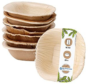 BIOZOYG Dipschalen 25 Stück 15 ml quadratisch - Palmblatt mini Schälchen Fingerfood Schalen Einweg - Alternative zu Holz, kleine Schälchen für Dips und Dressings