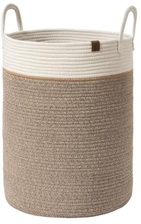 LA JOLIE MUSE Geflochtener Korb Baumwollseil Aufbewahrungskörbe - Großer Baumwollkorb, Wäschekorb für Decke, Kinderspielzeug,Korb S Wäschekorb für Kinderzimmer 58 Liter Mokka