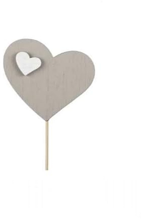 RiloStore 12 STK Dekostecker Herzen grau Weiss Holzherzen Stecker Picks Hochzeitsdekoration Namensschilder Holzherz Floristik o859 Gesteckdeko Blumendeko 8cm Herz 30cm lang