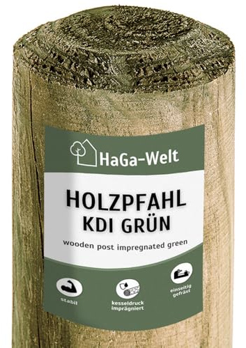 HaGa Holzpfahl - 6cmØ | 150cm Höhe | 1 Stk. - Rundholz Pfahl aus Kiefer für Zaun - Weidezaunpfähle - Zaunelemente für Holzzaun, Hundezaun, Weidezaun, Gartenzaun