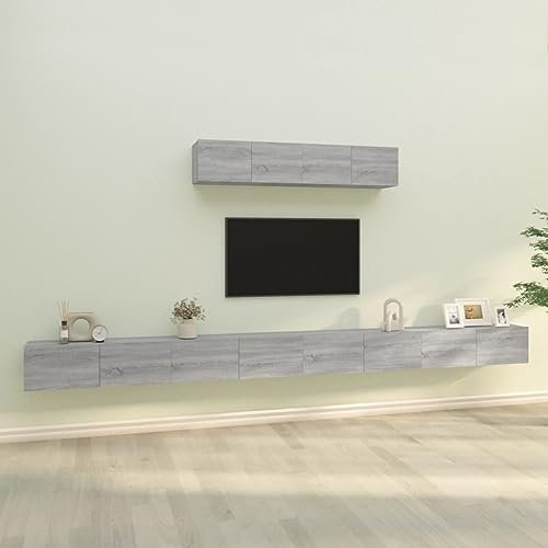 AUUIJKJF Home Outdoor Others4-teiliges TV-Schrank-Set, Grau, Sonoma, Holzwerkstoff