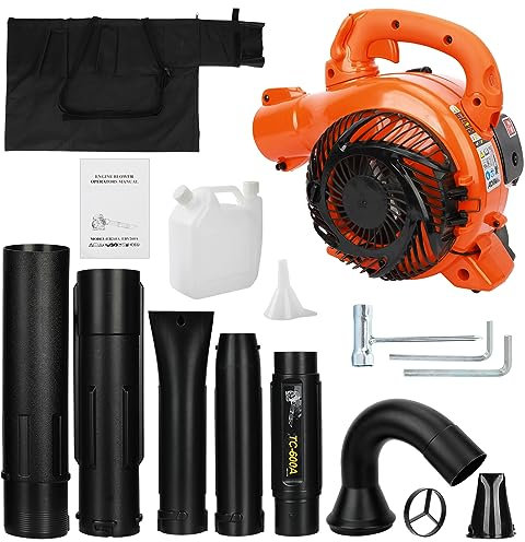 26CC Petrol Leaf Blower 2 Stroke Handheld Leaf Blower Gas Powered Dual-Purpose (Blowing & Suction) Cleaner with Straight Curved Blow Pipe, Cordless Garden Blower for Cleaning Leaf Road Snow (orange)