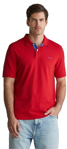 GANT Men's Reg Contrast Pique LS Rugger Long Sleeve Polo Shirt with Contrast Logo, Ruby red, M
