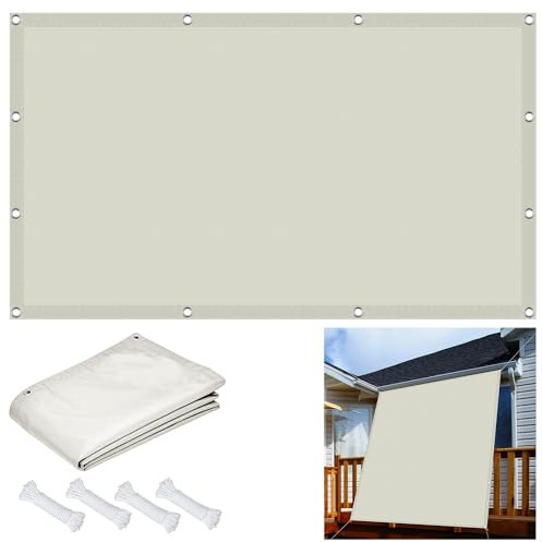 Vela Ombreggiante 350 x 380 cm Tenda a Vela Ombreggiante Telo, Rettangolare Impermeabile con Occhielli, 185Ggsm Oxford, per Giardino Terrazzo e Campeggio, Avorio
