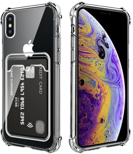DEVASO Coque pour iPhone X/XS avec Porte Cartes, Souple TPU Silicone Transparente Protection de la Caméra Étui Portefeuille Lentille Anti-Rayures Carte Housse