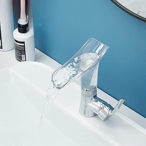 Wasserfall Wasserhahn, transparenter Waschbecken Wasserhahn, Badezimmer-Waschtisch-Wasserhahn aus Glas für den Heimgebrauch