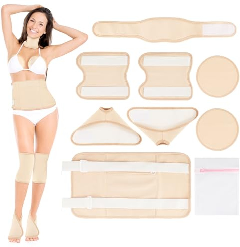 Rizinusöl-Packung, 9-teiliges Bio-Rizinusöl-Pack-Set, für Hals, Brust, Taille, Rücken, Knie, Füße, wiederverwendbare Rizinusöl-Wickelpackung, verstellbare Rizinusöl-Kompresse-Pads, maschinenwaschbar,