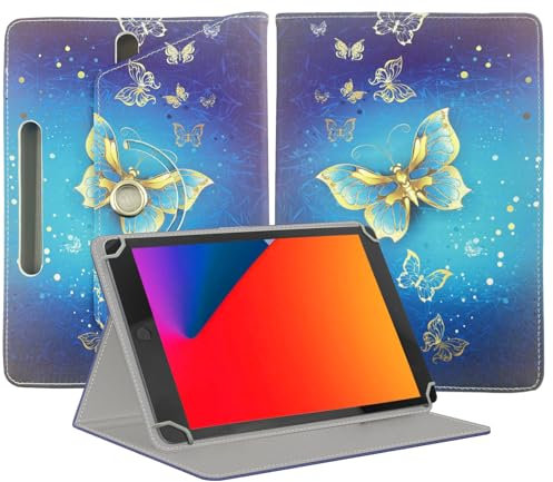 EKAM Universal Stand Folio Case Cover for All 8 Tablets (Fire HD 8, Lenovo Tab M8 8 inch, iPad Mini 5/4/3/2/1,iPad mini 6), PU Leather case Fit for all 8inch tablets (Butterfly Gold)