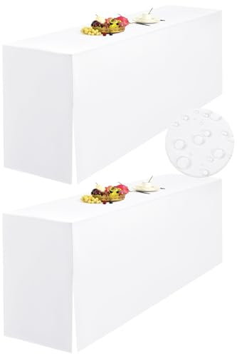 LYAFS 2er-Pack Weiß Biertischhusse Wasserdicht-Stoff 220 x 70 cm Split-Design and Natürliche Hängekante Biertischhusse für Bierzeltgarnitur Blickdicht Waschbar Tisch für Hochzeit Party Bankette