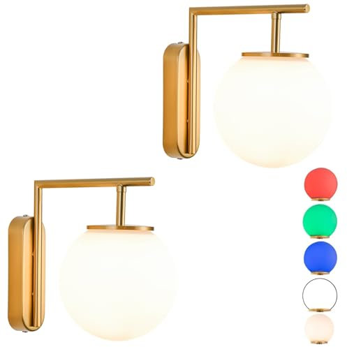 Aiehnid Battery Operated Wall Sconce Set of 2, Rechargeable Indoor Glass Shade Wall Lights Fixtures with Wireless Remote Control Dimmable,Wall Lamp for Apartment,Bedroom,Farmhouse