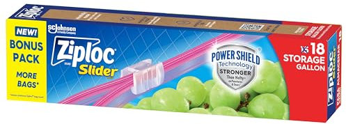Ziploc Gallon Food Storage Slider Bags, Power Shield Technology for More Durability, 18 Count