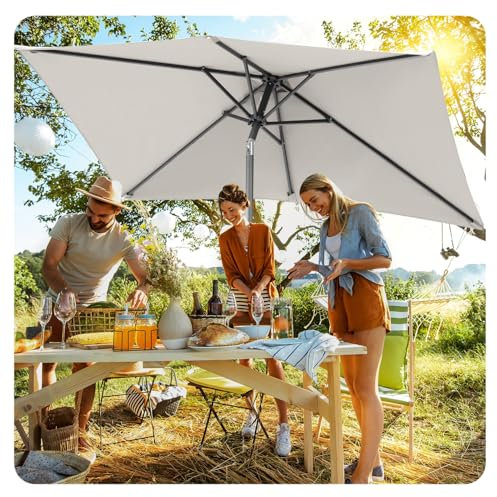 ISOISL Sonnenschirm 200x300CM Beige Gartenschirm Terrassenschirm Sonnenschutz Sonnenschirm Rechteckig Kippbar Großschirm für Balkon,Terrasse,Garten