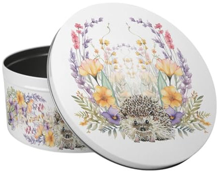 Purely Home Floral Hedgehog Large Cake Tin - Flowers & Wildlife Kitchen Gifts for Nature Lovers - Round Metal Storage Container for Baking 23 x 10cm