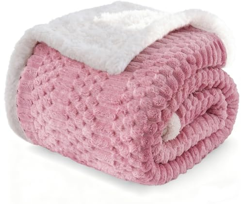 Gracelife Sherpa Throw Blanket for Couch Flannel Cozy Soft Thick Blanket Warm Twin Blanket for Bed Fleece Home Decor Gifts, Z01 - Pink, 200 * 230cm