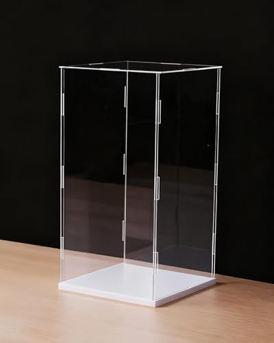 Acryl Vitrine Acryl-Puppenvitrine 25 30 40 45 50 60 cm, Staubdichte, Transparente Acrylvitrine, Kunststoff-Aufbewahrungsboxen für Sammlerstücke und Figuren(White Base,25x25x50cm)
