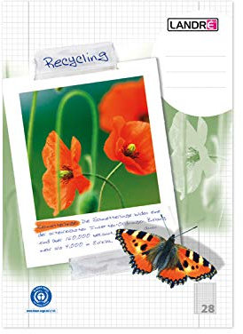 Landré 100050218 Heft Recycling A4, Lineatur 28, kariert mit Doppelrand, 1 Stück