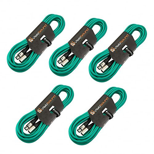 VisioSound 5 x 10m Male to Female XLR Mic Leads/Balanced Microphone Cables / 8 Colours/Multi-Packs Green