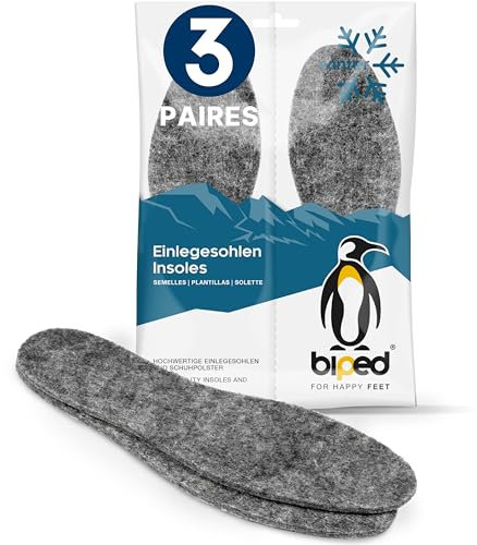 biped 3 Paar Filz Einlegesohlen - Extra dicke Schuheinlagen aus strapazierfähigem Filz - Wärmende Thermosohlen für den Winter z1014(45)