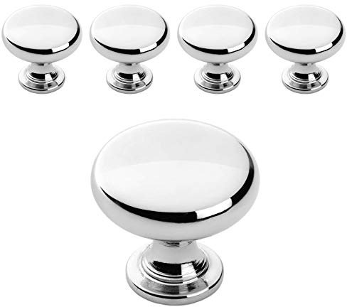Probrico 5 Pieces Solid Cabinet Door Knob Dresser Handle Mushroom Kitchen Cupboard Pull Diameter 30mm Polished Chrome