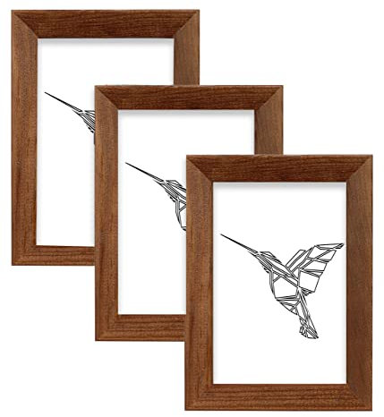 Bilderrahmen Set 3 Stück A6 10x15 cm – Farbe Braun, aus Holz, mit Acrylglas – zum vertikalen oder horizontalen Aufhängen/Aufstellen, für Fotos, Poster, Puzzles