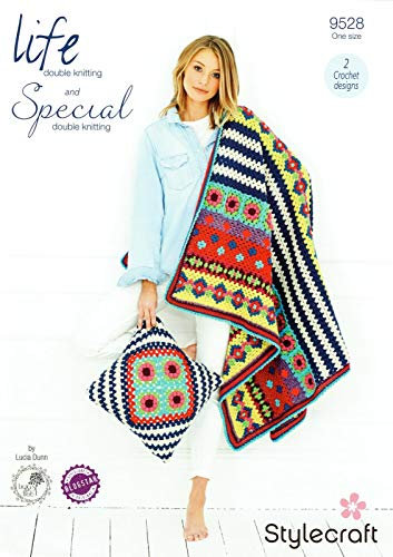 Stylecraft Double Knitting Pattern 9528-2 Crochet Designs for Boho Blanket & Cushion
