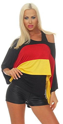 OSAB-Fashion 11555 Damen Fan-Shirt + Top Kurzarm Fußball EM 2020 WM EM DE Deutschland Flagge Deutschland Trikot (schwarz-rot-Gold, 36-38)