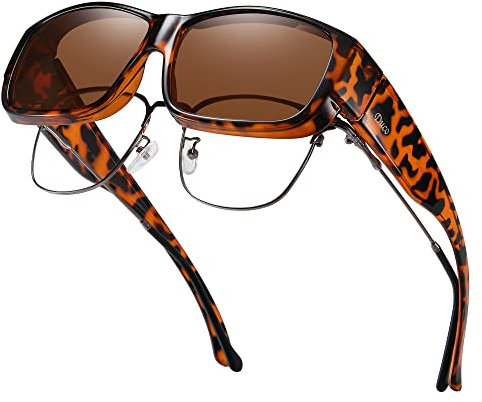 DUCO Herren und Damen Sonnenbrillen Polarisiert Unisex Brille UV400 Schutz Wrap Around Blendschutz Überbrille für Brillenträger Fit-over Polbrille 8956 (Tortoise)