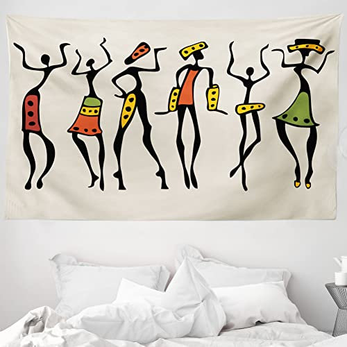 ABAKUHAUS Afro Wandteppich und Tagesdecke, Clan Dancer Ethnic aus Weiches Mikrofaser Stoff Waschbar ohne Verblassen Digitaldruck, 230 x 140 cm, Beige Schwarz