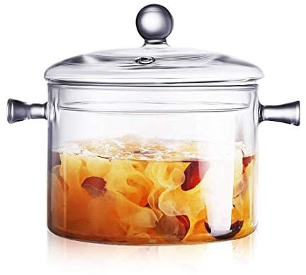 Glas-Kochtopf mit Deckel, 1,5 l, hitzebeständig, Glas-Kochgeschirr-Set für Pasta, Suppe, Milch, Babynahrung