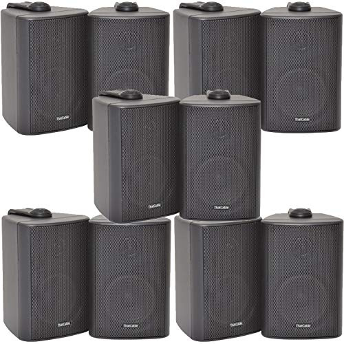 Loops 10x (5 Pairs) - 70W 2 Way Black Wall Mounted Stereo Speakers & Brackets - 4” 8Ohm - Compact Background Music Loudspeakers For HiFi Surround Sound & Streaming