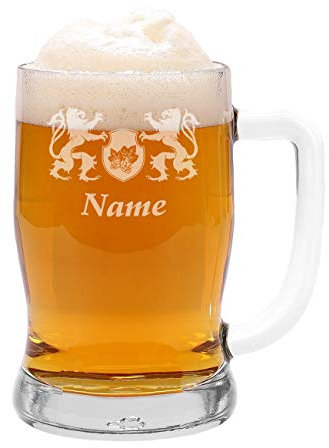 Herz & Heim® Leonardo Bierkrug mit Gravur des Namens und des Geburtsjahr - Löwenstarkes Wappen ohne Geburtsjahr