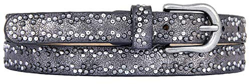 Zakatte • Damen schmaler Nietengürtel aus Kunstleder bis 105 cm BS028 (90 cm, Anthrazit metallic)