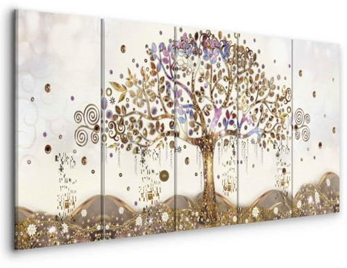murando - Quadro Gustav Klimt 150x60 cm 5 Pezzi Stampa su tela XXL Immagini Moderni Murale Fotografia Grafica Decorazione da parete Quadri Componibili Albero Astratto Fiori Foglie l-A-0009-b-n