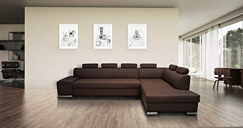 Quattro Meble Braunes Echtleder Ecksofa London PIK 6z 300 x 200 Sofa Couch mit Schlaffunktion, Bettkasten und Kopfstützen Echt Leder Eck Couch große Farbauswahl (Ecke Rechts)