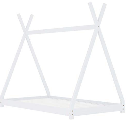 Tidyard Kinder-Bettgestell Bett Crossover-Gestell, Polsterbett Holzbett Leseecke Schlafzimmerbett Bettrahmen aus massivem Kiefernholz Mit Robusten Latten,Sperrholzlatten