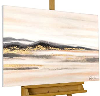 KunstLoft Leinwandbild | 100% HANDGEMALT | 100x75cm | Gemälde 'Goldene Steppe' | Landschaften | Schwarz Beige | Wandbild Wohnzimmer