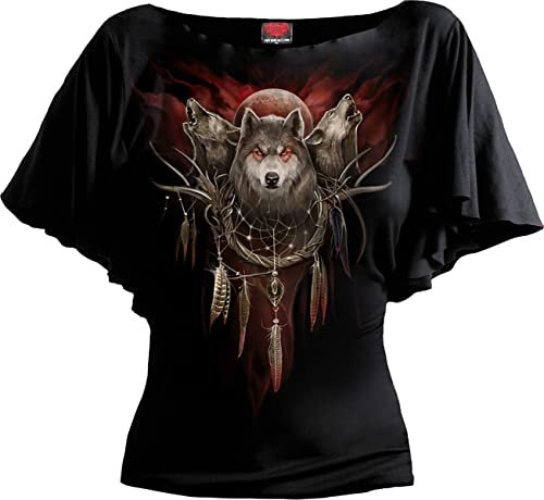 Spiral - Cry of The Wolf - Boat Neck Bat Sleeve Top Black - 3XL