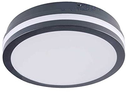 Manningham Lighting LED Outdoor Ceiling Light - 18W Slim 220x220x55mm Wall Light with Motion Sensor - IP54 Waterproof Square Security Lamp 4000K Neutral White 1550lm (Round Gray - Standard)
