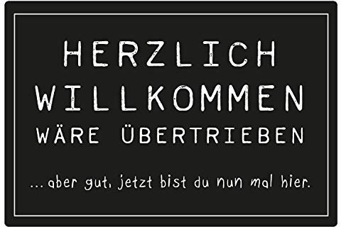 Fußmatte mit Spruch Herzlich Willkommen wäre übertrieben Aber jetzt bist du nunmal Hier | Schmutzfangmatte | lustige Türmatte | Fußabstreifer Haustür aus Filz | Geschenk Einzug | 60x40 ohne Rand