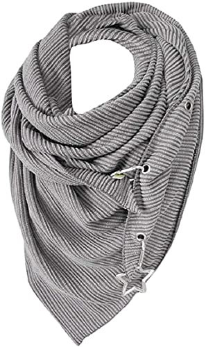 heekpek Damen Schals Warmer Dreieckschal mit Button Winterschals Retro Damen Wickelschal Lässige Herbstschal Winterschal Halstücher übergroßer Weich Scarf Poncho (Grau D)