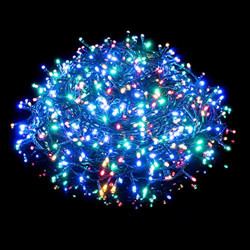 Nataland Catena Luminosa 1000 Led - 55 Metri Da Interno Ed Esterno, Serie Con Controller 8 Funzioni, Per Illuminazione Casa, Vetrine, Negozio e Albero di Natale (Multicolor, 1000 Led - 55 Metri)