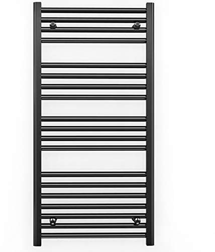 Myhomeware 450mm Wide Black Flat Straight Heated Bathroom Towel Rail Radiator For Central Heating Stylish Designer (Alyssa 450 / 1000mm Black)