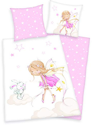 Arle-Living Kinder Wende Bettwäsche Kleine Fee 135x200 cm + 80x80 cm - 100% Baumwolle