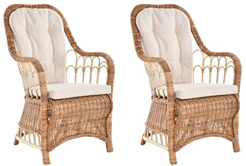 Krines Home Rattan Esszimmerstuhl 2er Set mit Armlehne Rattanstuhl Esszimmer Stuhl Hohe Rückenlehne (Natur)