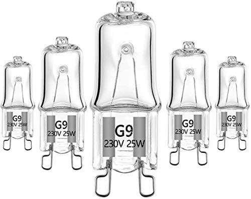 VINBE Specail G9 Halogen Bulb for Microwave Oven Cooker Bulb and Oven Bulb, 230v 25W Halogen Light Bulb 3000K 5 Packs