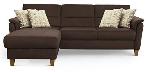 CAVADORE Schlafsofa Palera / L-Form Polstersofa mit Federkern, Schlaffunktion und Bettkasten / 244 x 89 x 163 / Mikrofaser, Braun