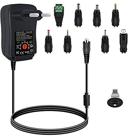 30W Universal Netzteil, aifulo 3V 4.5V 5V 6V 7.5V 9V 12V AC/DC Adapter Schaltnetzteil für Haushaltselektronik LED-Streifen Router BT-Lautsprecher CCTV-Kameras TV Box mit 5V USB 8 Abnehmbaren Steckern
