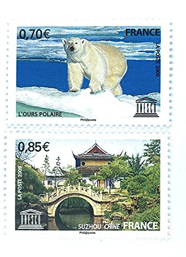 2 Timbres Neufs et Authentique pour Collection de 2009. France UNESCO N’144 et 145. Ours et jardin chinois